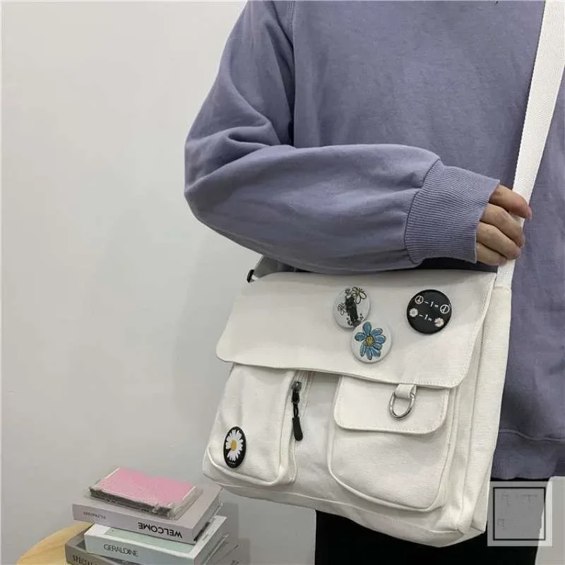 Youth Fashion Canvas Diagonal Crossbody Bag Casual Version Ladies Large Capacity Shoulder Bags Solid Color Women Messenger Bags - Image 3