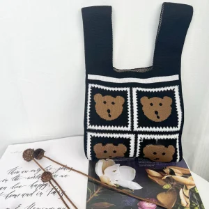 Fashion Cartoons Knitted Tote Bag, Trendy Crochet Hobo Bag, Women's Casual Handbag & Purse