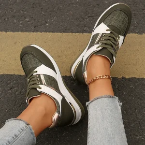 Women Fashionable Comfortable Casual Sports Shoes Outdoor Lightweight Breathable Lace up Simple Round Toe Walking Shoes